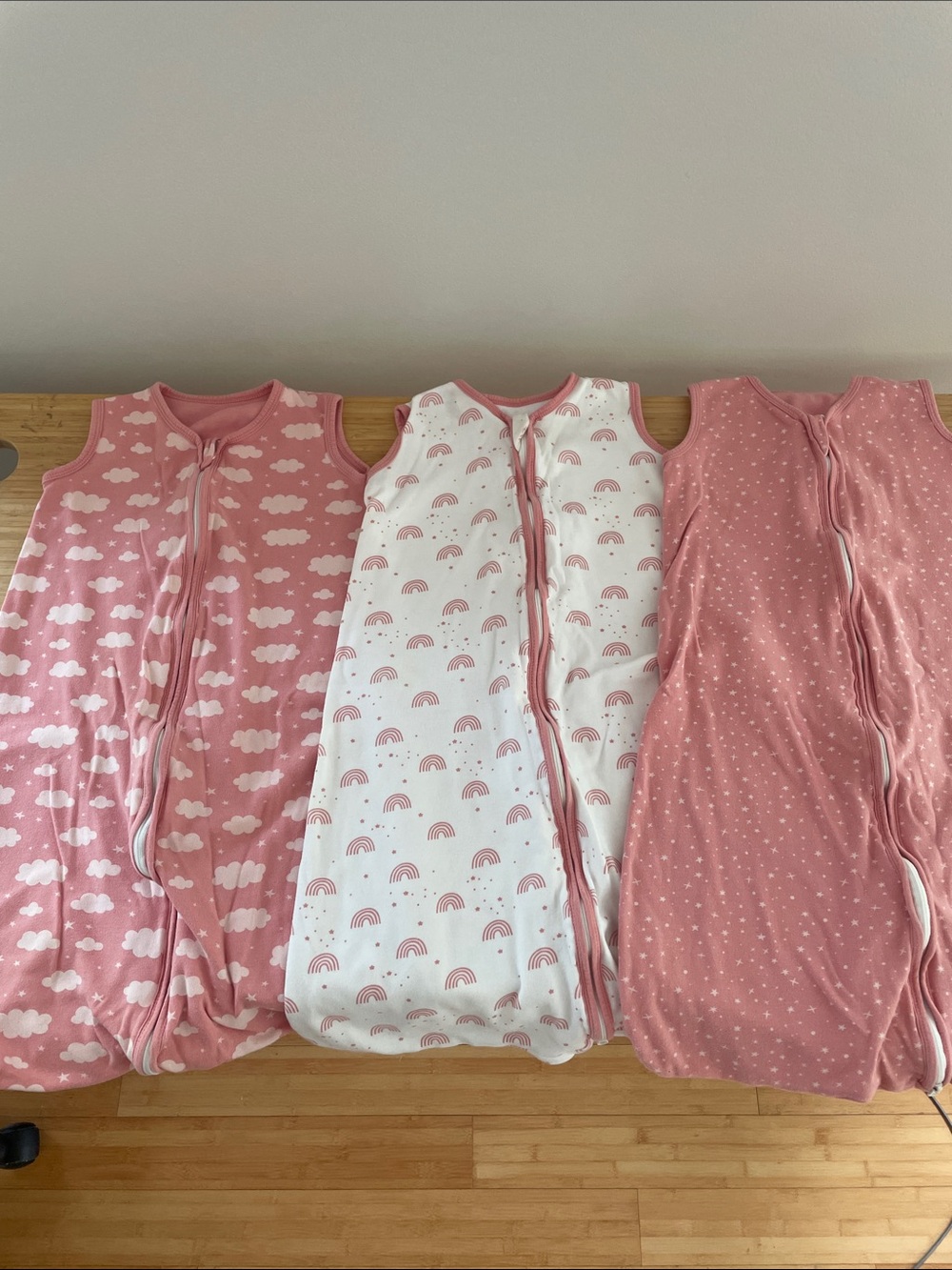 3 Pink Baby Sleep Sacks - Cloud, Rainbow & Star Prints